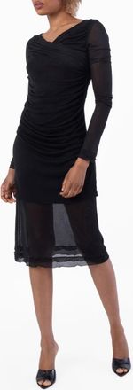 Ferragamo Sheer-Panels Draped Midi Dress, Brand Size 44 ( US Size 10 )