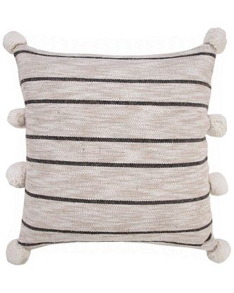 LR Home Lr Home Modern Farmhouse Striped Throw Pillow With Pom Poms