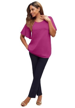 Jessica London Stretch Knit Flutter Sleeve Tunic in Raspberry at Nordstrom, Size Small