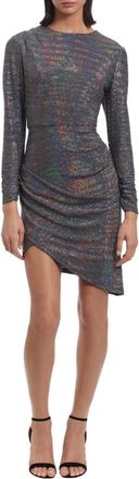 Donna Morgan Asymmetric Hem Long Sleeve Party Dress In Silver