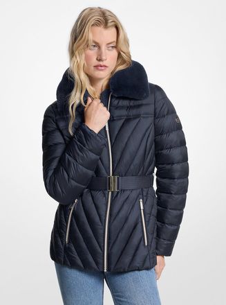 Michael Kors Faux Fur Trim Packable Nylon Puffer Jacket