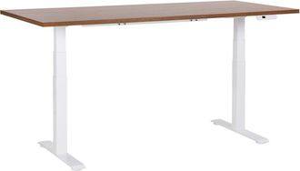 Beliani Beliani - Escritorio De Altura Regulable El&eacute;ctrico Oficina Moderna Patas Cuadradas 180 X 80cm Tablero Madera Oscura Soporte De Acero Blanco Destines
