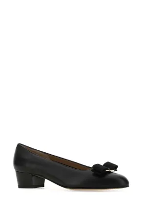 Ferragamo Womens Black Leather Vara Pumps Nero Scarpe Con Tacco High Heel Shoes