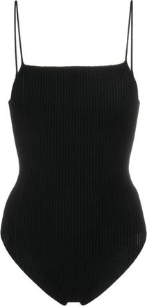 &Aacute;eron Geribbeld Zwart Bodysuit - Dames - Badpakken - Zwart - L - Badmode