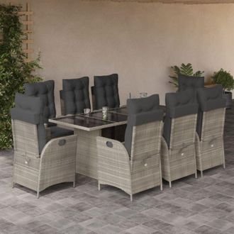 vidaXL Set Comedor De Jard&iacute;n 9 Pzas Cojines Rat&aacute;n Sint&eacute;tico Gris Claro Vidaxl