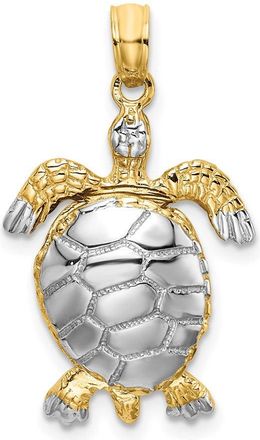 Diamond2Deal 14k Yellow Gold with White Rhodium Polished 3-D Moveable Sea Turtle Charm