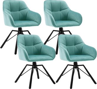 Woltu Woltu 4x Silla De Comedor Decorativas Tapizadas En Terciopelo Transpirable Con Respaldo Ergon&oacute;mico Reposabrazos Y Patas De Metal 58x54x82 Cm Turquesa 