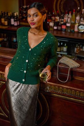 Roman Buttoned Sparkly Knit Cardigan