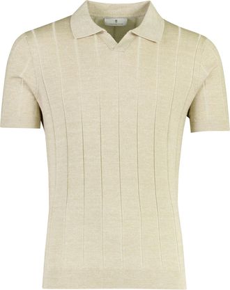 Thomas Maine v-hals poloshirt beige merinowol gem&ecirc;leerd
