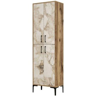 Dmora Armadio multiuso grande Alphard, Mobile multifunzionale, Mobiletto scarpiera, Guardaroba porta scarpe, 60x35h200 cm, Noce e Bianco Marmo, con imballo