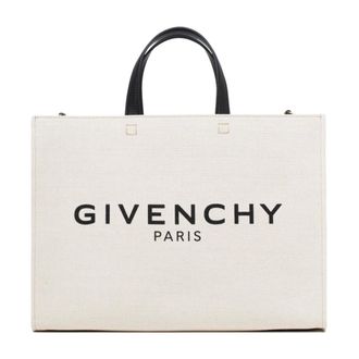Givenchy Tote Bags, female, Beige, Size: ONE SIZE Beige and Black Canvas G-Tote