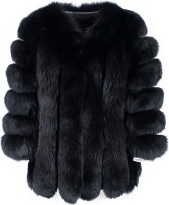 Wanan Luxury Paris Black Jacket in Fox Fur