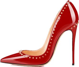 Minitoo Women Sexy Heels Pumps Studded Rivet Party Wedding Shoes WW-8 Red UK 4.5