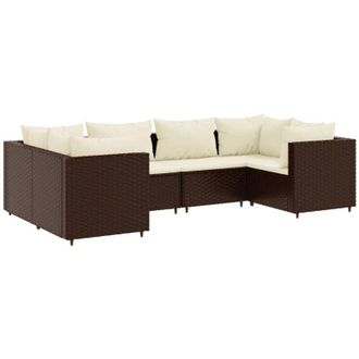 vidaXL Set Muebles De Jard&iacute;n 6 Piezas Y Cojines Rat&aacute;n Sint&eacute;tico Marr&oacute;n Vidaxl