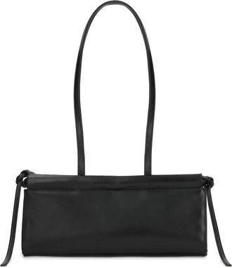 Kazar Zwarte leren baguette tas met trekkoordsluiting - Dames - Schoudertassen - Zwart - ONE Size - Leer - Tassen