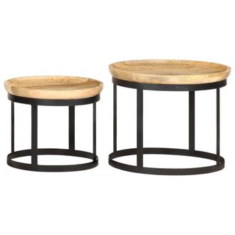 Berkfield Home Round Side Tables 2 pcs Solid Mango Wood & Steel in Brown
