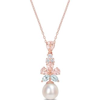Delmar Rose Gold Plated Sterling Silver 9.5-10mm Freshwater Cultured Pearl Pendant Necklace in Multi at Nordstrom Rack