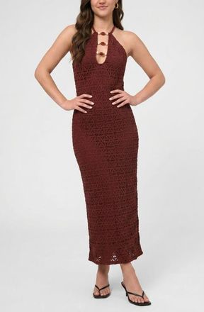 Rachel Roy Aitana Bead Keyhole Crochet Maxi Dress in Dark Red at Nordstrom, Size 12