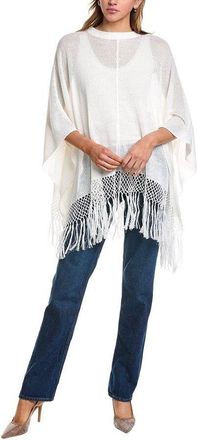 Brunello Cucinelli White Fringed Knit Poncho, Size X-Large