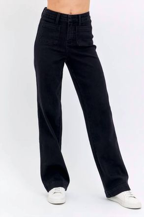 Judy Blue High Waist Patch Pocket Straight Jeans In Black