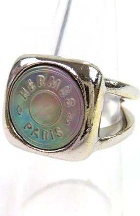 Herm&egrave;s Sellier Silver Band Ring (Pre-Owned)