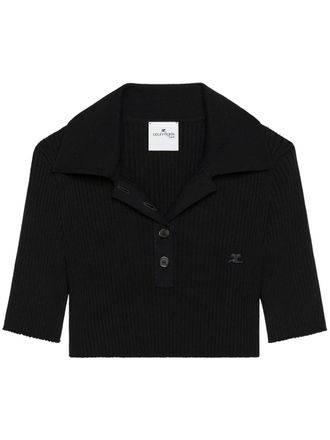 Courrèges knitted cropped polo top - Black