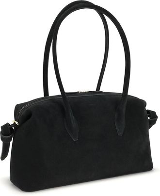 Yuzefi Womens Shoulder Duffle Bag Brioche Black Calf Leather