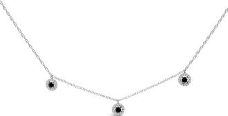 House of Brilliance 925 Sterling Silver 5/8 Cttw Black Diamond 3 Station with Halo Necklace