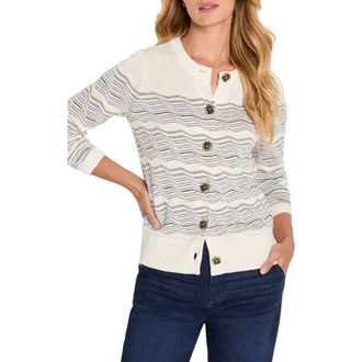 Nic+Zoe Zigzag Stripe Linen Blend Cardigan in Cream Multi at Nordstrom, Size X-Small