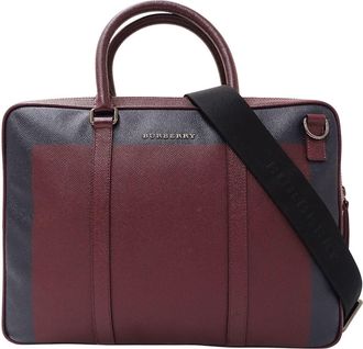Burberry Bordeaux Navy Leather Briefcase (Pre-Owned)