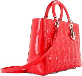 Dior Lady Dior Bag Cannage Quilt Patent Large satchel - Rosso