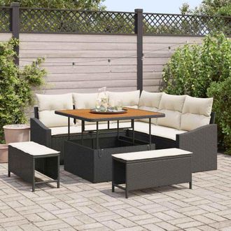 vidaXL Vidaxl - Conjunto De Sof&aacute; De Jard&iacute;n Con Coj&iacute;n 8 Pcs Negro Polirat&aacute;n