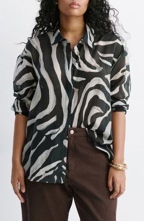 Mango Print Shirt in Black at Nordstrom, Size 8