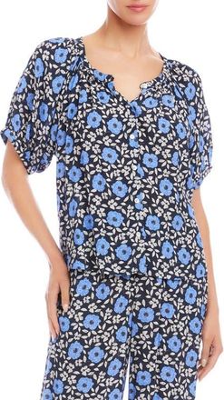 Karen Kane Floral Button-Up Peasant Top in Blue Print at Nordstrom, Size X-Small P