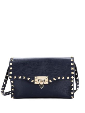 Valentino Garavani Rockstud Flip Lock Flap Bag Leather Medium crossbody bag - women - Calf Leather - One Size - Blue