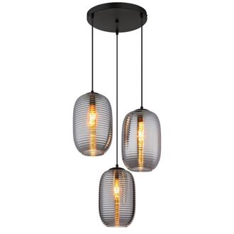 Netlighting Jefrey Cluster Pendant Matt Black Smoke Glass Shade 3x E27