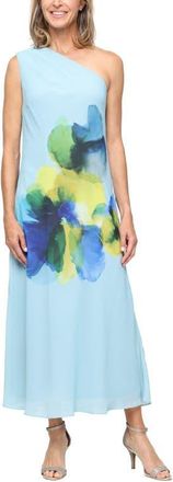 S.L. Fashions Placed Floral One-Shoulder Chiffon Cocktail Dress in Blue/Multi at Nordstrom, Size 12