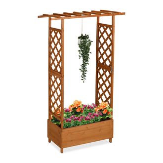 Relaxdays Relaxdays Jardinera Con Enrejado Y Techo, 183&times;110&times;44 Cm, Macetero Para Balc&oacute;n Y Jard&iacute;n, Madera, Marr&oacute;n