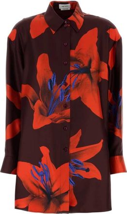 Alexander McQueen Satijnen Oversized Bedrukte Shirt - Dames - Overhemden - Veelkleurig - S - Satijn - Overhemden