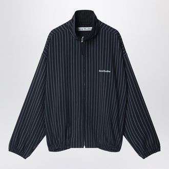Acne Studios Navy Blue Zip Up Jacket With Pinstripe Pattern