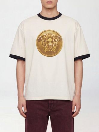 Versace T-shirt in cotone con logo Medusa e spalle scese