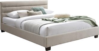 Vente-Unique Cama 160 x 200 cm - Tela - Beige - FAUSTIN