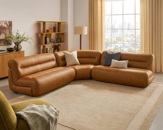 Castlery Tovi Leather L-Shape Sectional Couch, (Duvane) Mocha for Living Room, Brown Color, Castlery Brand