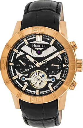 Heritor Hannibal Quartz Black Dial Black Leather Mens Watch HR4106
