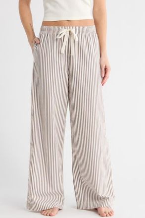 Nordstrom Cotton Poplin Pajama Pants in Ivory- Brown Olivia Stripe at Nordstrom, Size X-Small
