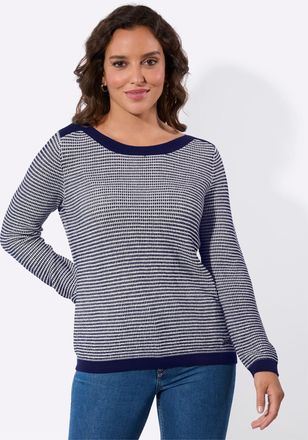 Casual Looks Strickpullover CASUAL LOOKS Langarm-Pullover, Damen, Gr. 36, marine, ecru, gemustert, 50% Baumwolle, 50% Polyacryl, gemustert, Pullover Strickpullover