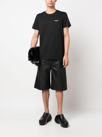 Balmain Mens Small Logo Flock Printed T-Shirt in Black Cotton - Size Small