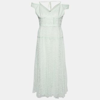 Self Portrait Mint Green Lace Off Shoulder Midi Dress