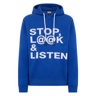 Diesel Hoodies, male, Blue, Size: 2XL Printed Hoodie