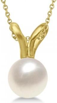 Allurez White Akoya Cultured Pearl Solitaire Pendant 14K Yellow Gold (6mm)